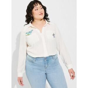 Disney Pixar x Torrid Monsters Inc Button Up Women’s Long Sleeve Shirt Cream 4X
